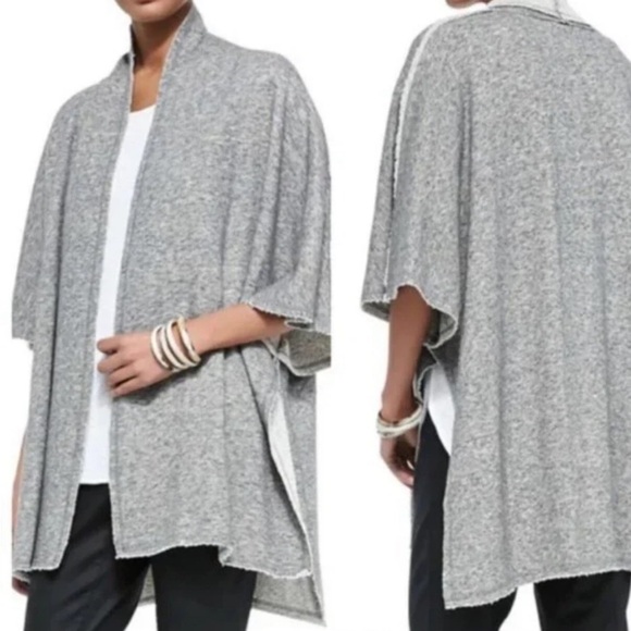 Eileen fisher gray shawl‎ collar open poncho cape retail $338 S/M Lagenlook - Picture 1 of 6